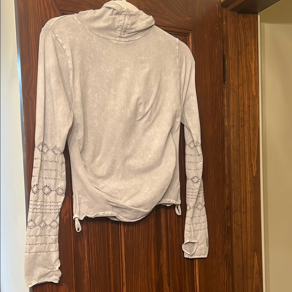 FP Movement by Free People Cream Fitted Tie Front Hoodie